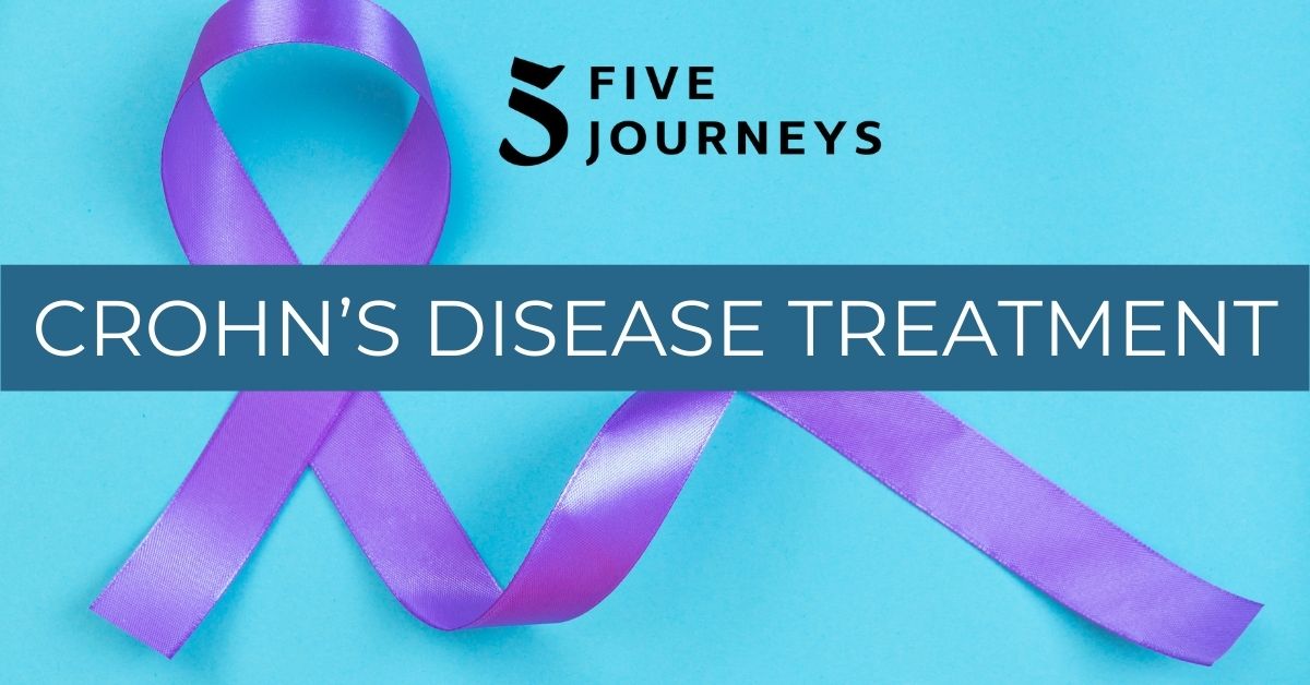 Purple ribbon symbolizing Crohn's disease awareness and the importance of finding effective treatment at Five Journeys.